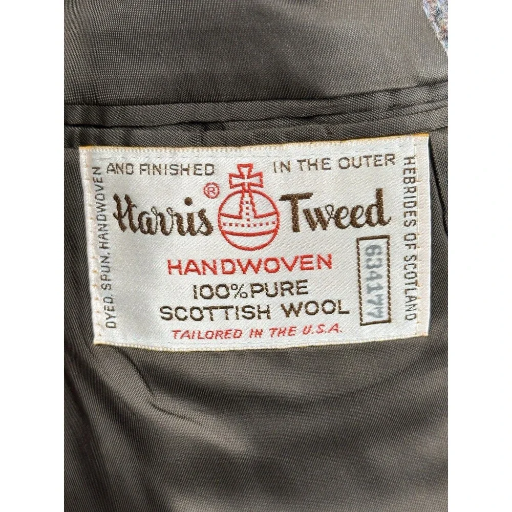 VTG  Stafford Harris Tweed Sport Coat Blazer 44R Brown Barleycorn Scottish Wool